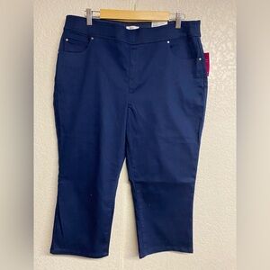Kim Rogers Women Deep Blue Capri Stretch Comfort Waistband